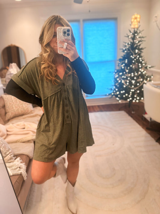 Lead the Way Babydoll Romper - Olive