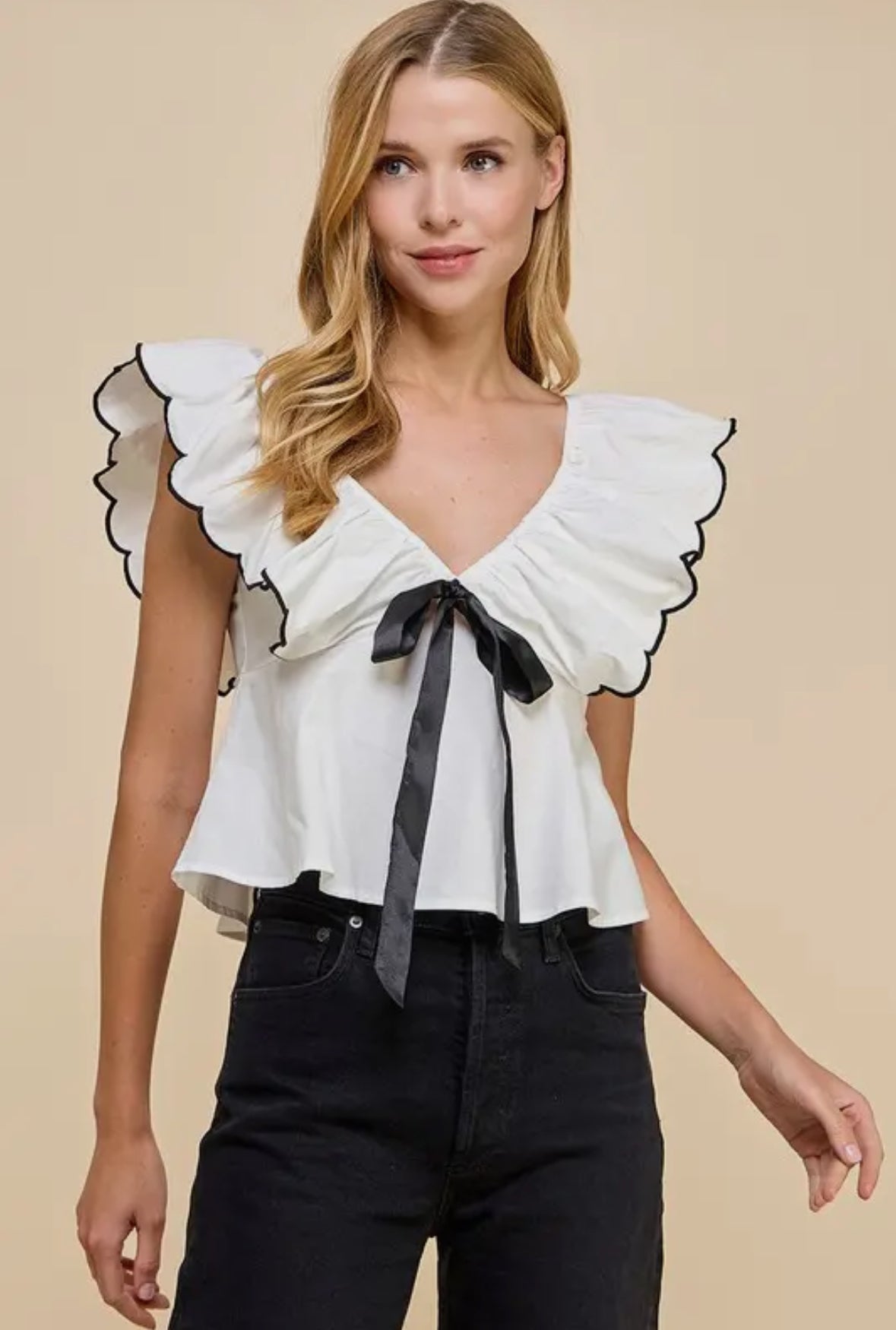 Sadie Ruffle Sleeve Bow Detail Top