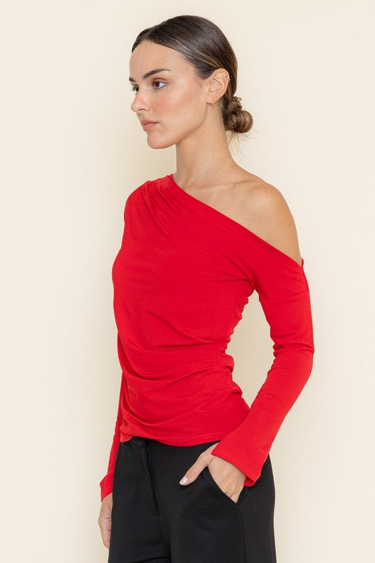 Date Night Draped One Shoulder Long Sleeve Top - Modern Muse Collective