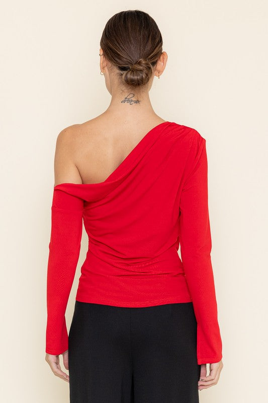 Date Night Draped One Shoulder Long Sleeve Top - Modern Muse Collective