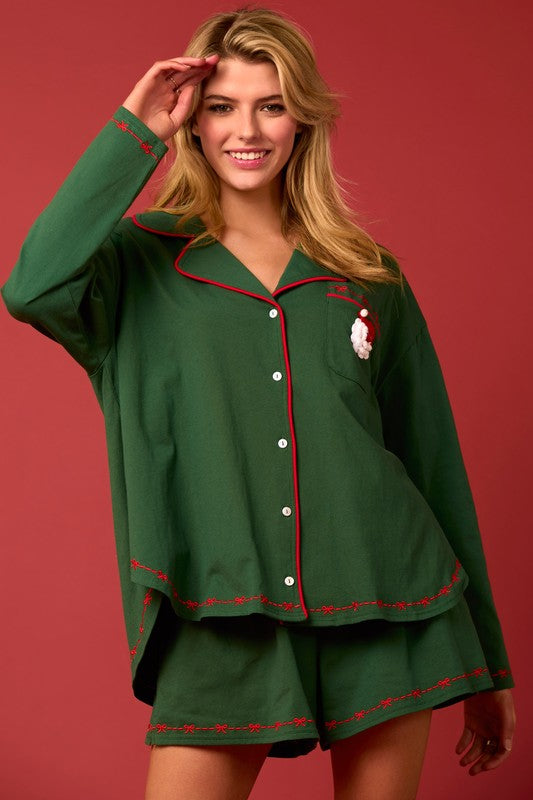 Santa Embroidery Pajama Set