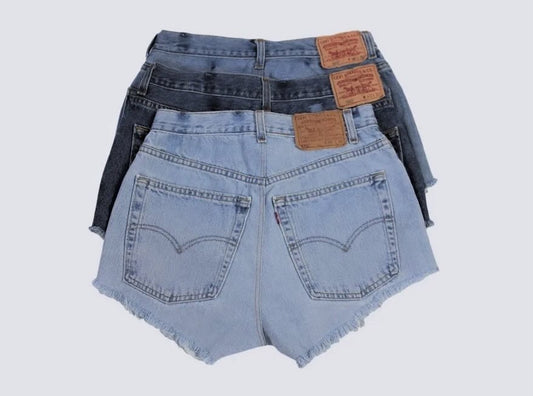 Upcycled Vintage Levi’s - Modern Muse Collective- Beach outfit - Blue jean shorts - Brunch outfit - Denim Shorts -